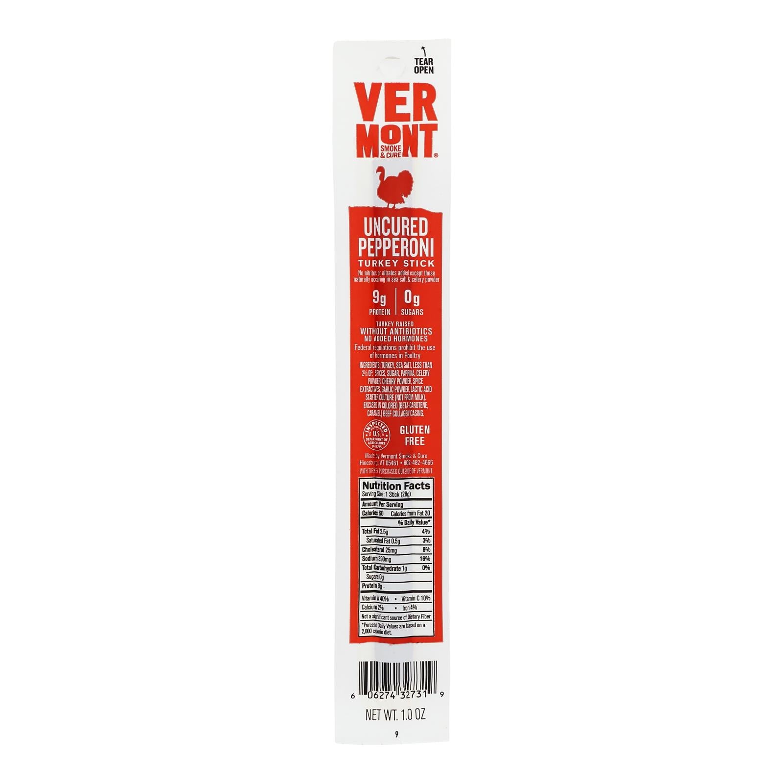 Vermont Smoke And Cure RealSticks - Turkey Pepperoni - 1 Ounce - Case of 24