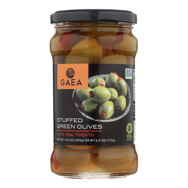 Gaea Stuffed Green Olives With Real Pimento  - Case of 8 - 6 Ounce