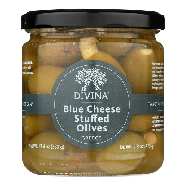 Divina - Olives Stuffed with Blue Cheese - Case of 6 - 7.8 Ounce.