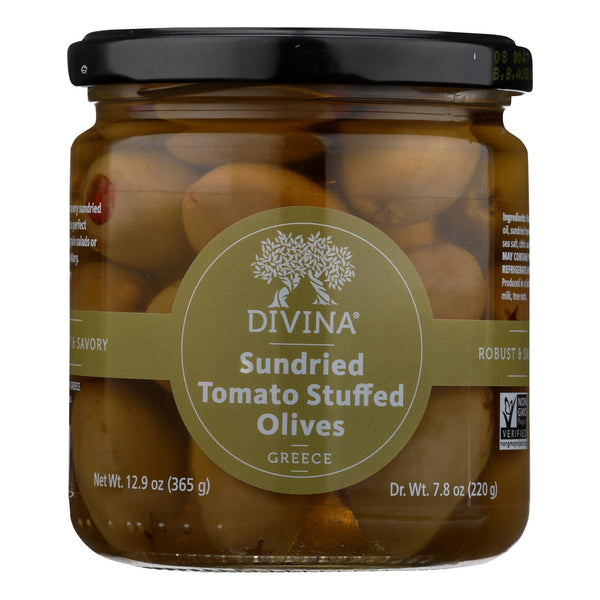 Divina - Olives Stuffed with Sundried Tomatoes - Case of 6 - 7.8 Ounce.
