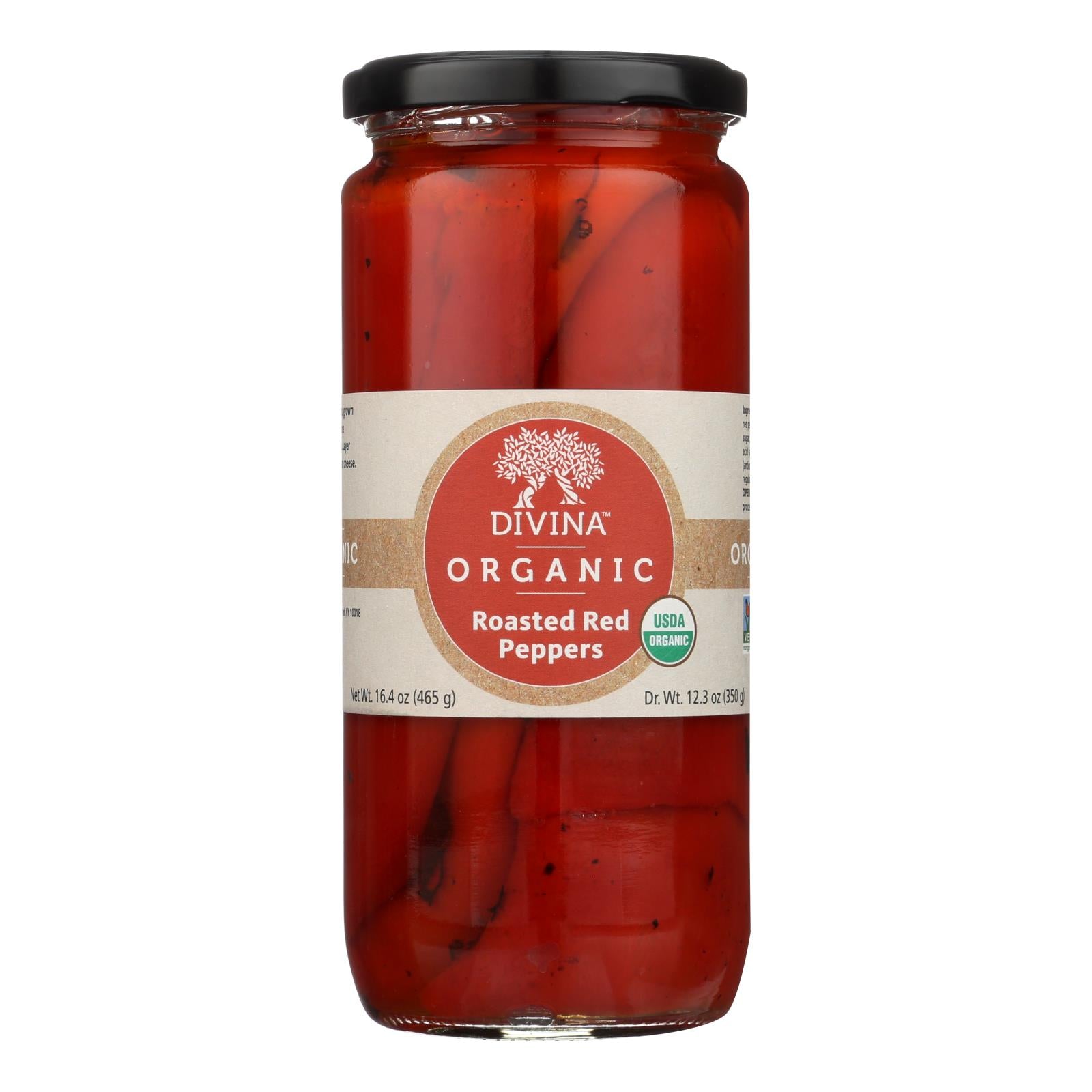 Divina, Organic Fire Roasted Sweet Peppers  - Case of 6 - 16.2 Ounce