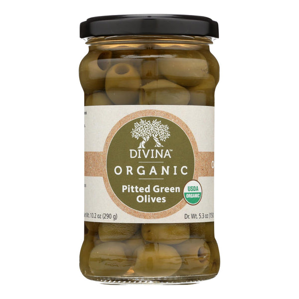 Divina - Organic Pitted Green Olives - Case of 6 - 6 Ounce.