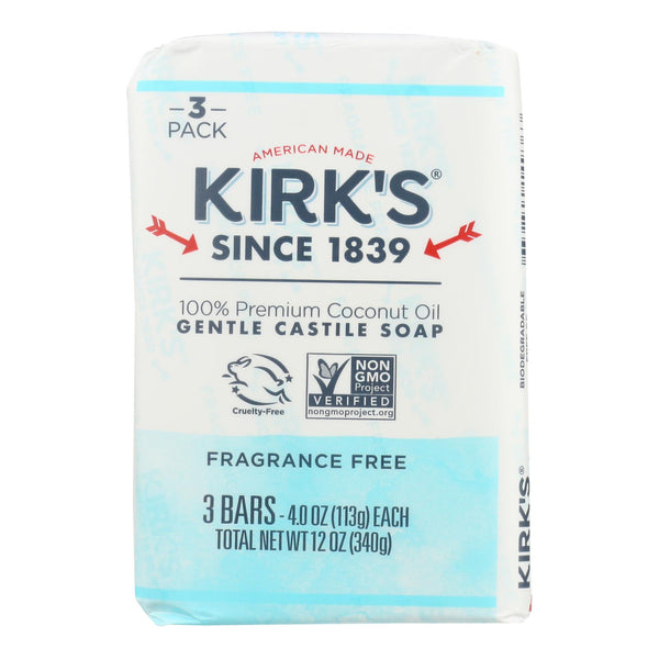 Kirk's Natural Soap Bar - Coco Castile - Fragrance Free - 3 Count - 4 Ounce