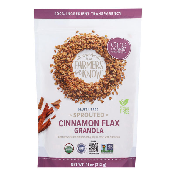 One Degree Organic Foods Cinnamon Flax Granola - Sprouted Oat - Case of 6 - 11 Ounce.