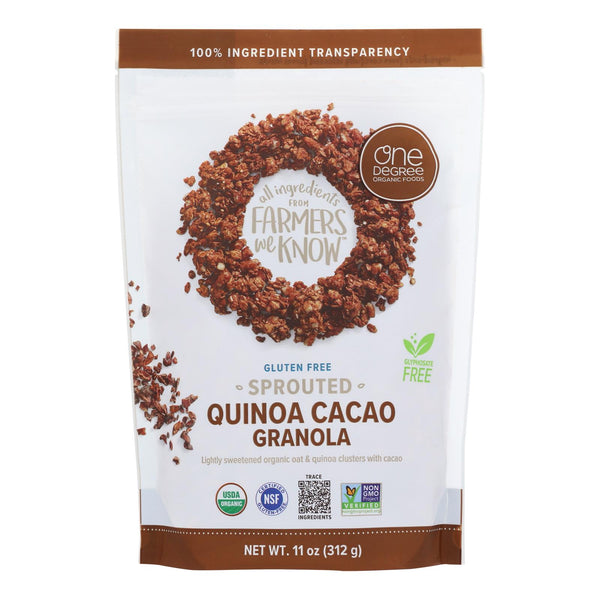 One Degree Organic Foods Quinoa Cacao Granola - Sprouted Oat - Case of 6 - 11 Ounce.