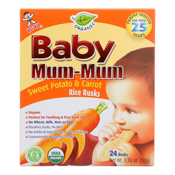 Baby Mum Mum Organic Baby Teeth Rice Rusk Organic Rick Snack With Sweet Potato And Carrot Flavor  - Case of 6 - 1.76 Ounce