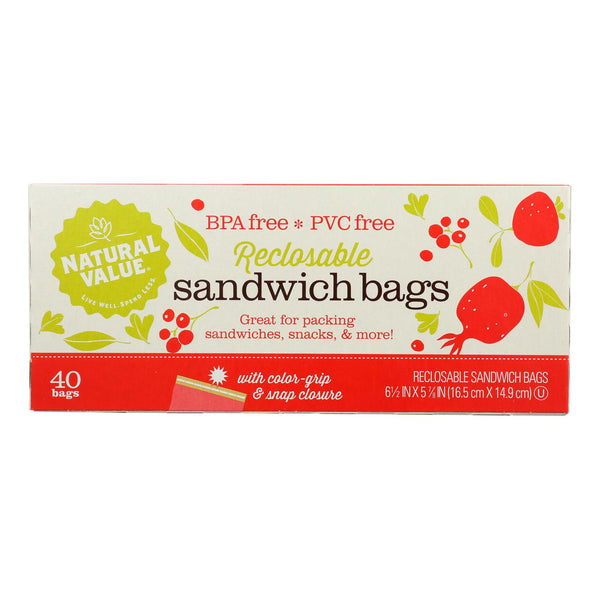 Natural Value - Sandwich Bags Reclosable - Case of 12 - 40 Count