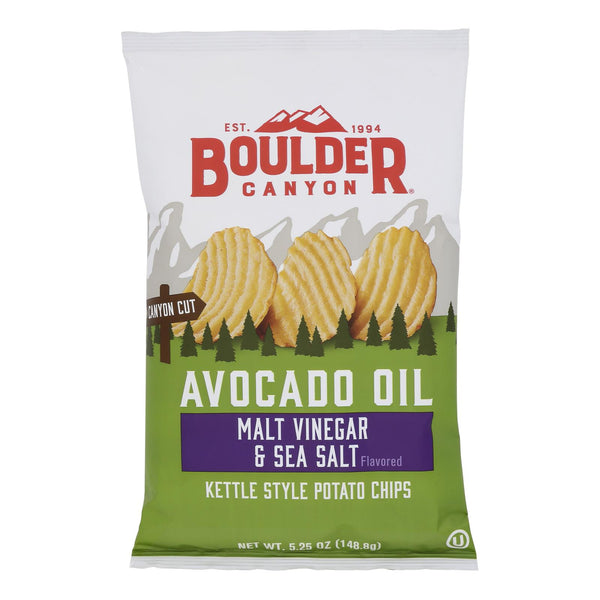 Boulder Canyon - Kettle Chips - Malt Vinegar and Sea Salt - Case of 12 - 5.25 Ounce.