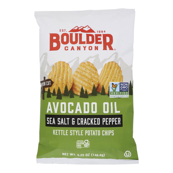 Boulder Canyon - Avocado Oil Canyon Cut Potato Chips - Sea Salt and Cracked Pepper - Case of 12 - 5.25 Ounce.