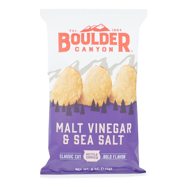 Boulder Canyon - Kettle Chips - Malt Vinegar and Sea Salt - Case of 12 - 5 Ounce.