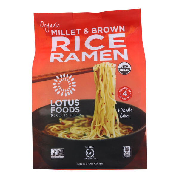 Lotus Foods Ramen - Organic - Millet and Brown Rice - 4 Ramen Cakes - 10 Ounce - case of 6