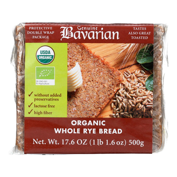 Genuine Bavarian Organic Bread - Whole Rye - Case of 6 - 17.6 Ounce.