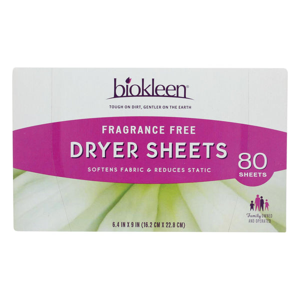 Biokleen - Dryer Sheets Free & Clear - Case of 6 - 80 Count