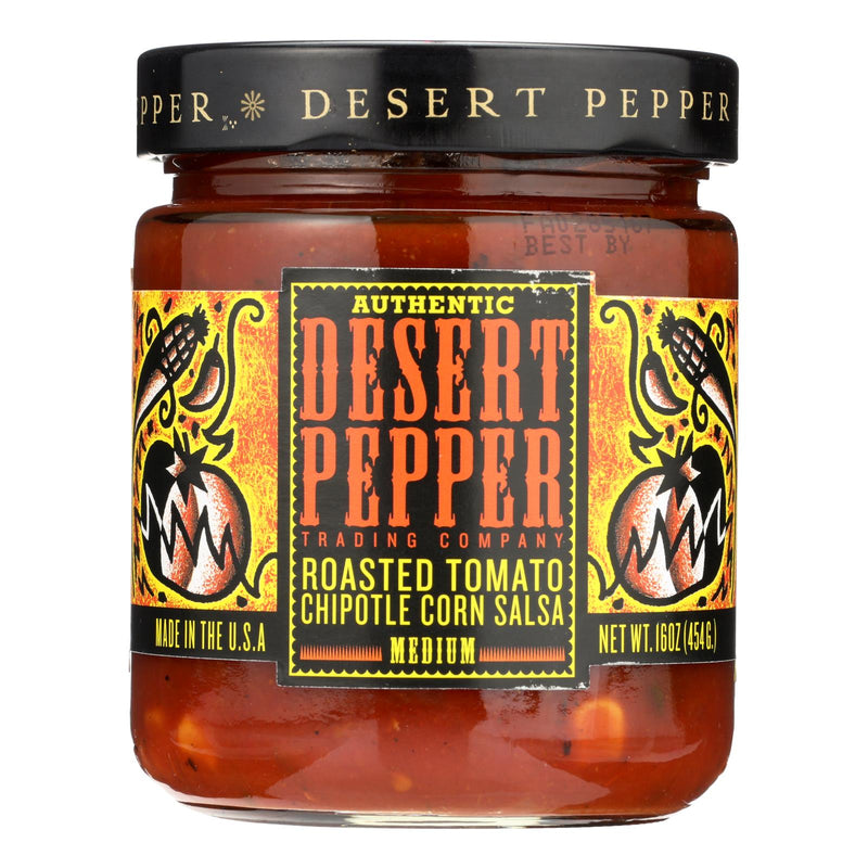 Desert Pepper Trading - Medium Hot Roasted Tomato Chipotle Corn Salsa - Case of 6 - 16 Ounce.
