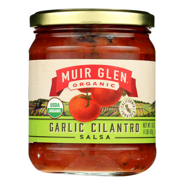 Muir Glen Medium Garlic Cilantro Salsa - Tomato - Case of 12 - 16 Ounce.