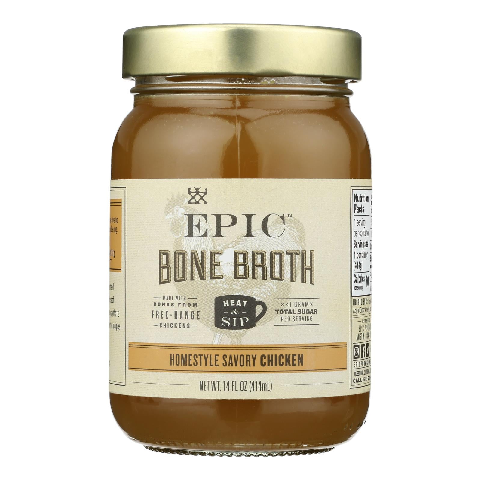 Epic Bone Broth-Homestyle Savory Chicken  - Case of 6 - 14 Fluid Ounce