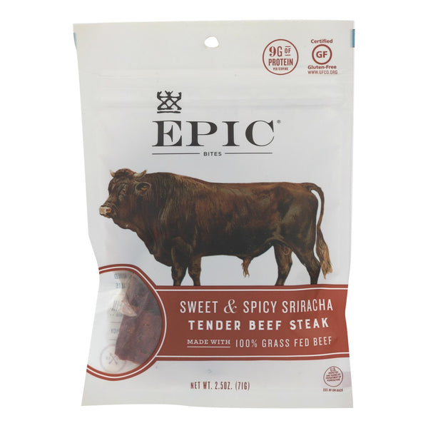 Epic - Jerky Bites - Sweet and Spicy Sriracha Tender Beef Steak - Case of 8 - 2.5 Ounce.