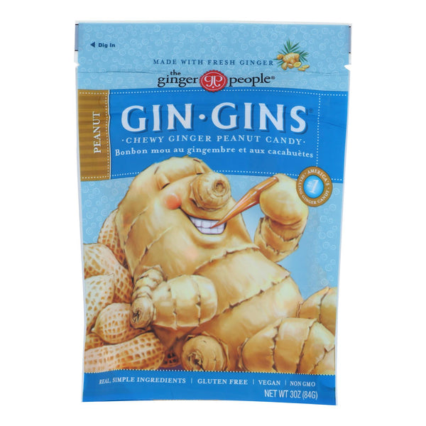 Ginger People Chewy Ginger Candy - Peanut - Case of 12 - 3 Ounce.