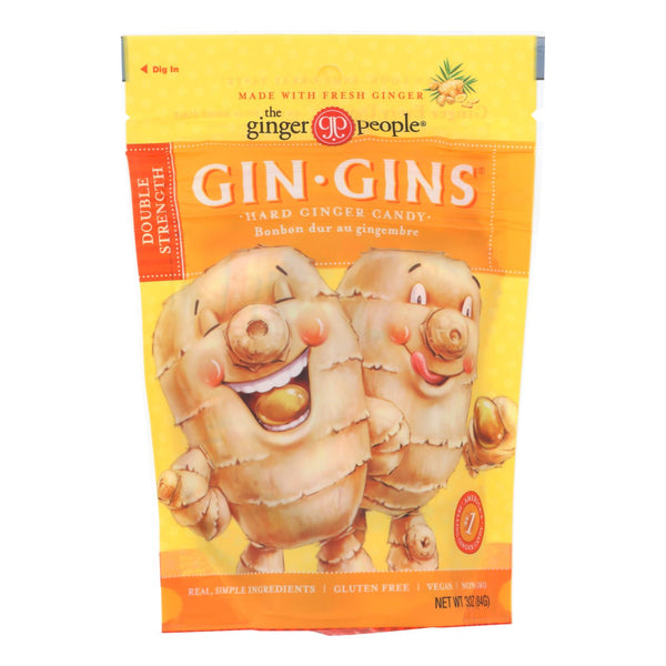 Ginger People - Gin Gins Hard Ginger Candy - Double Strength - Case of 12 - 3 Ounce.
