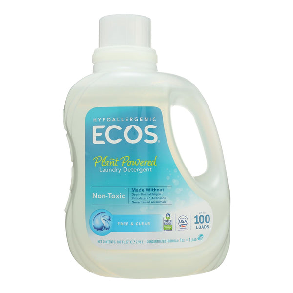 Earth Friendly Ecos Ultra 2x All Natural Laundry Detergent - Free and Clear - Case of 4 - 100 fl Ounce