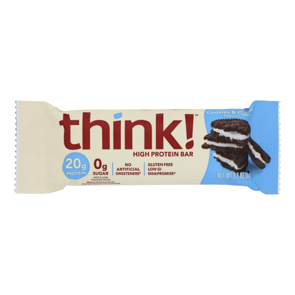 Think Products thinkThin High Protein Bar - Cookies and Creme - 2.1 Ounce - Case of 10