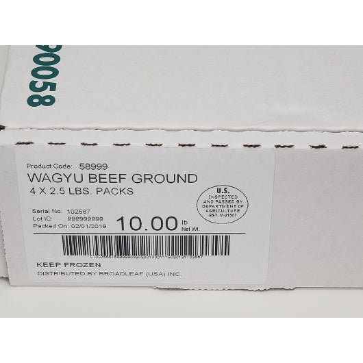 Beef Wagyu Ground Bulk 2.5 Pound Each - 4 Per Case.