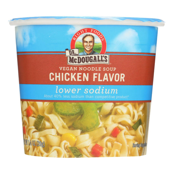 Dr. McDougall's Vegan Noodle Lower Sodium Soup Cup - Chicken - Case of 6 - 1.4 Ounce.