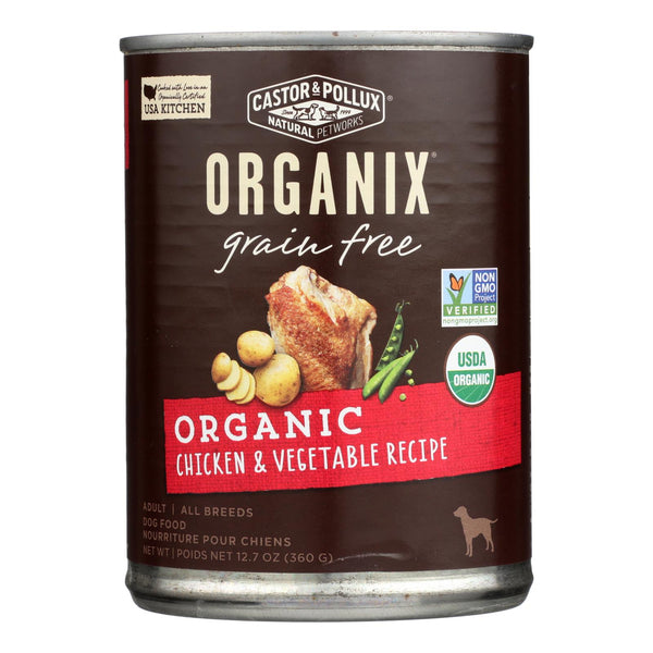Castor and Pollux Organic Grain Free Dog Food - Chicken and Vegetables - Case of 12 - 12.7 Ounce.