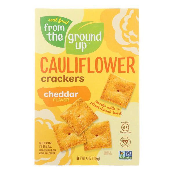 From The Ground Up - Cauliflower Crackers - Cheddar - Case of 6 - 4 Ounce.