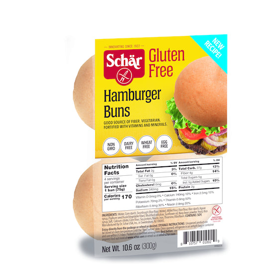 Schar Gluten Free Hamburger Buns, 10.6 Ounces - 4 Per Case.
