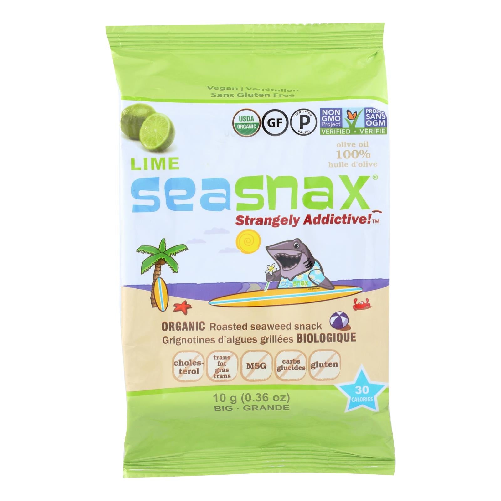Seasnax Organic Seaweed - Lime - Case of 12 - .36 Ounce
