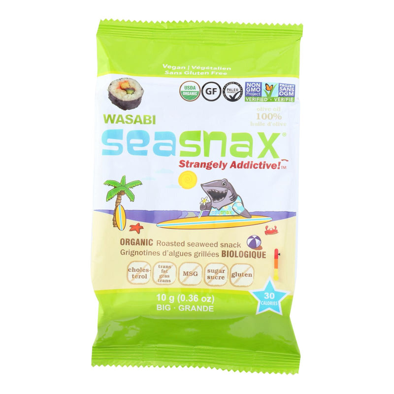 Seasnax Seaweed Snax - Organic - Wasabi - Case of 12 - .36 Ounce