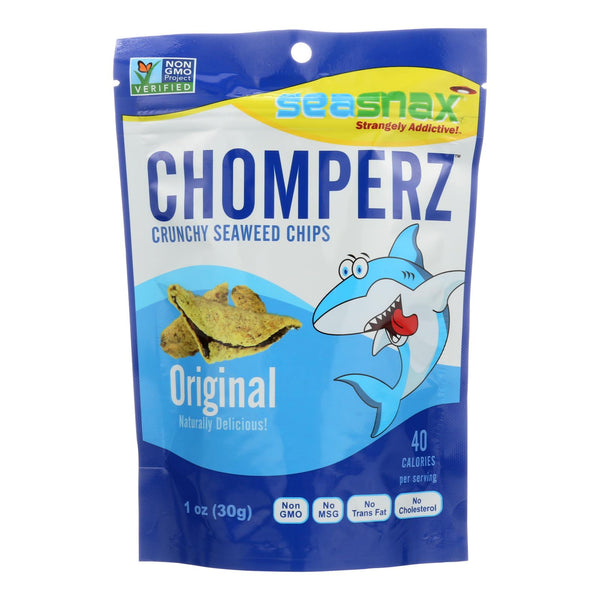 Seasnax Chomperz Crunchy Seaweed Chips - Original - Case of 8 - 1 Ounce.