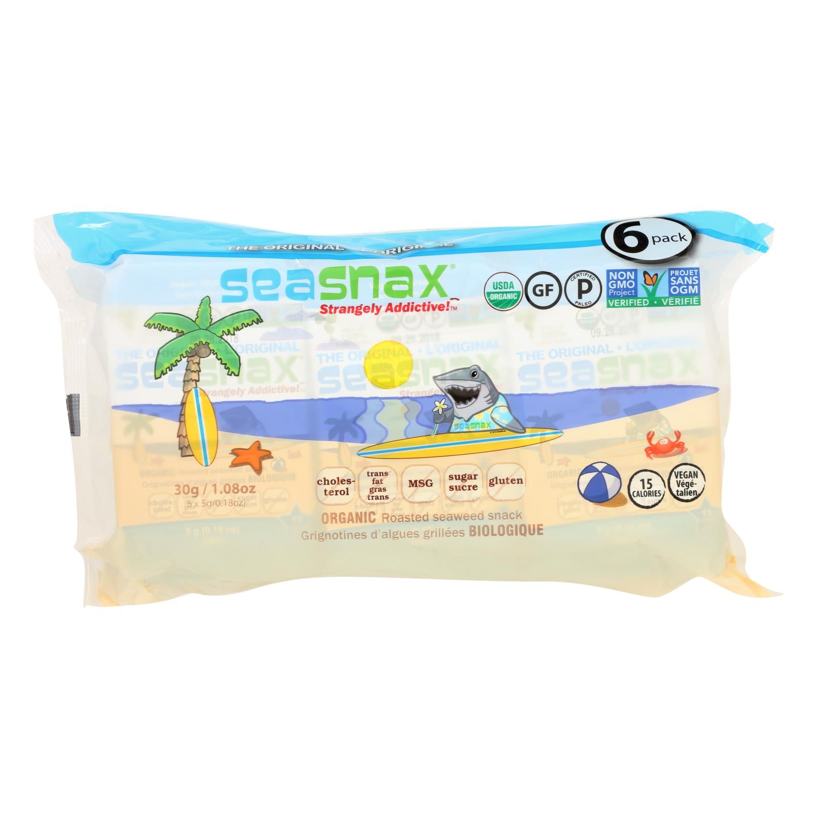 Seasnax Organic Seaweed Snack - Original - Case of 12 - 1.08 Ounce