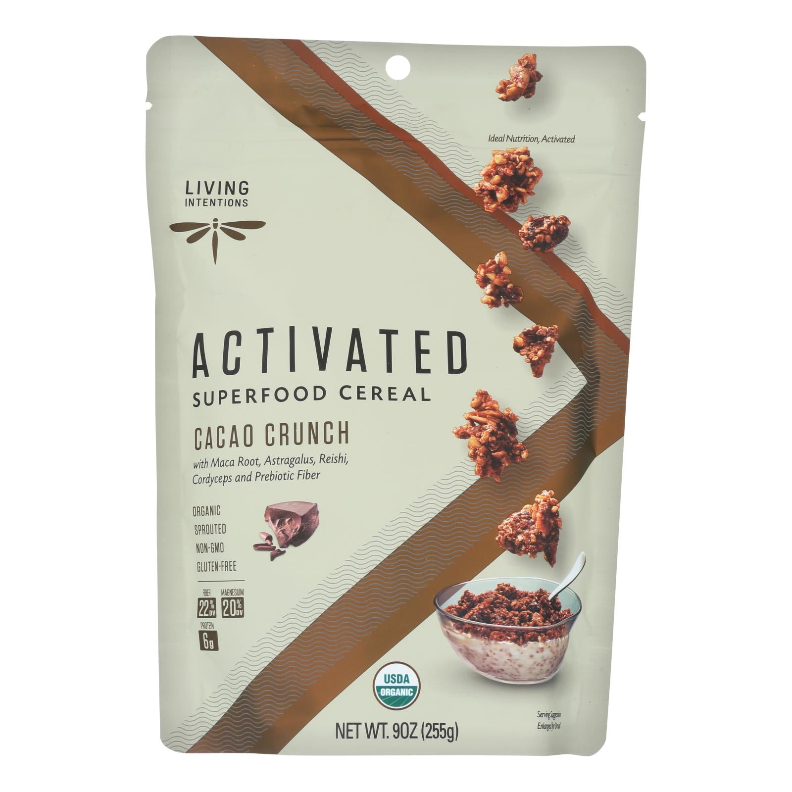 Living Intentions Cereal - Organic - Superfood - Cacao Crunch - 9 Ounce - case of 6