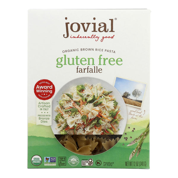 Jovial - Gluten Free Brown Rice Pasta - Farfalle - Case of 12 - 12 Ounce.