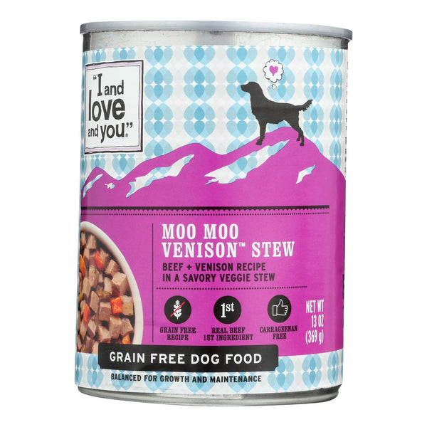 I And Love And You Dog Canned Food Moo Moo Venison Stew  - Case of 12 - 13 Ounce