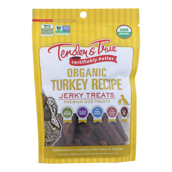 Tender & True Organic Turkey Jerky Dog Treats  - Case of 10 - 4 Ounce