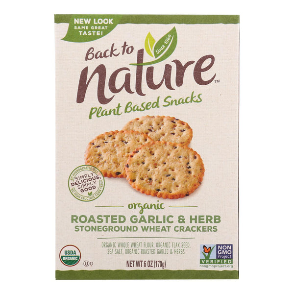 Back To Nature Crackers - Roasted Garlic and Herb Stoneground Wheat - Case of 6 - 6 Ounce.