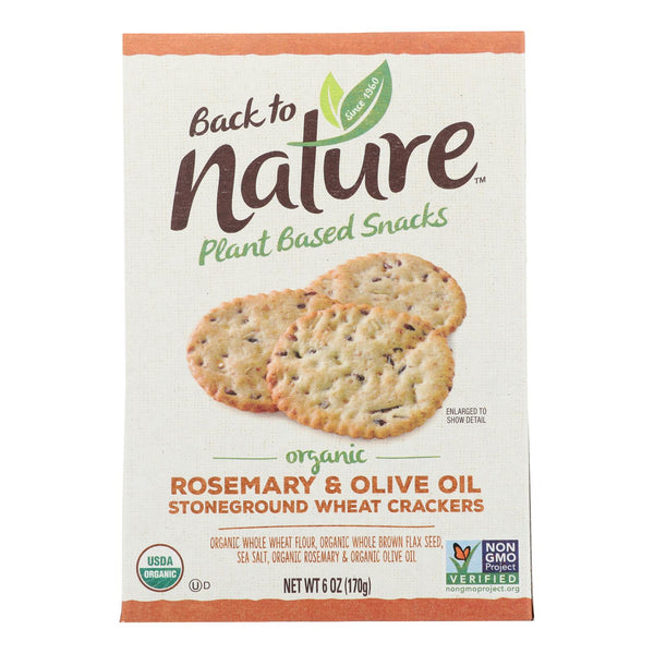Back To Nature Crackers - Rosemary and Olive Oil Stoneground Wheat - Case of 6 - 6 Ounce.