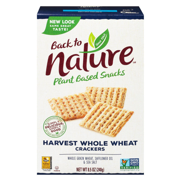 Back To Nature Harvest Whole Wheat Crackers - Whole Wheat Safflower Oil and Sea Salt - Case of 12 - 8.5 Ounce.