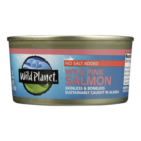 Wild Planet Wild Alaskan Pink Salmon - No Salt Added - Case of 12 - 6 Ounce.