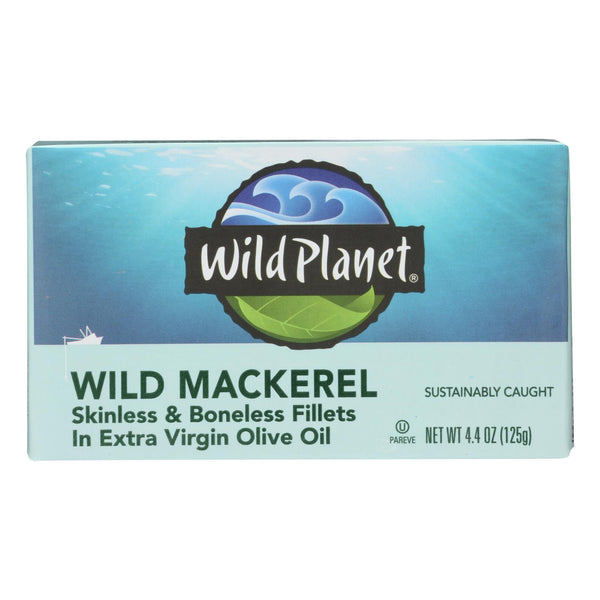 Wild Planet Wild Mackerel Fillets In Extra Virgin Olive Oil - Case of 12 - 4.375 Ounce.