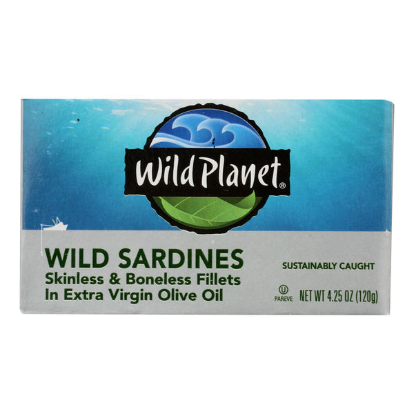 Wild Planet Wild Sardines - Skinless Boneless Fillets in Olive Oil - Case of 12 - 4.25 Ounce