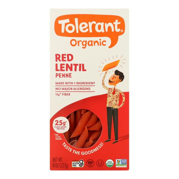 Tolerant Organic Pasta - Red Lentil Penne - Case of 6 - 8 Ounce.