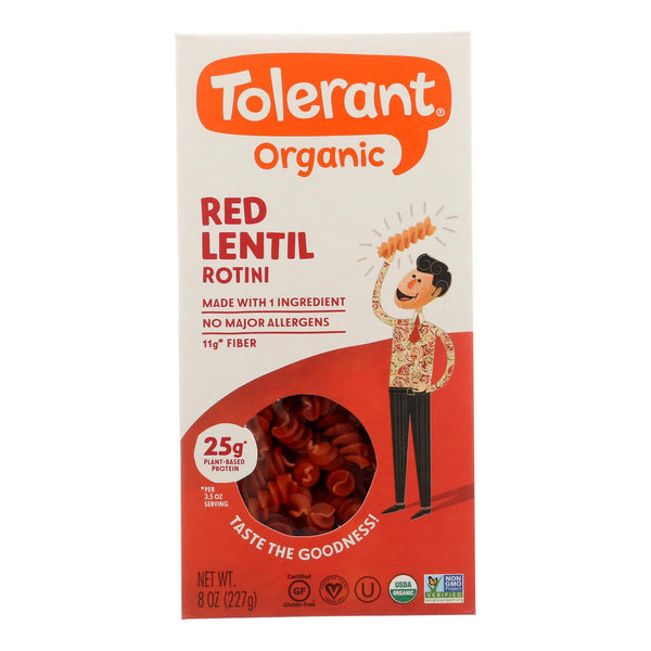 Tolerant Organic Pasta - Red Lentil Rotini - Case of 6 - 8 Ounce