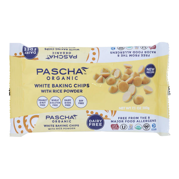 Pascha Organic Rice Milk Chocolate Baking Chips - White Chocolate - Case of 8 - 7 Ounce