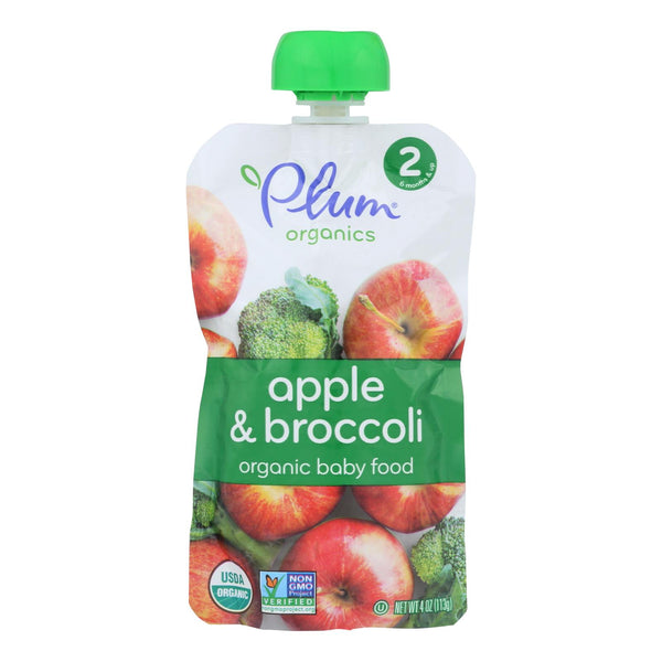 Plum Organics Baby Food - Organic - Broccoli and Apple - Stage 2 - 6 Months and Up - 4 Ounce - Case of 6