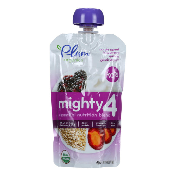 Plum Organics Essential Nutrition Blend - Mighty 4 - Purple Carrot Blackberry Quinoa Greek Yogurt - 4 Ounce - Case of 6