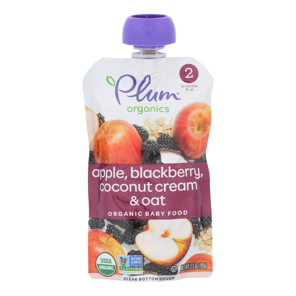 Plum Organics Plum Stage2 Blends Baby Food Apple Blackberry Coconut - Case of 6 - 3.5 Ounce